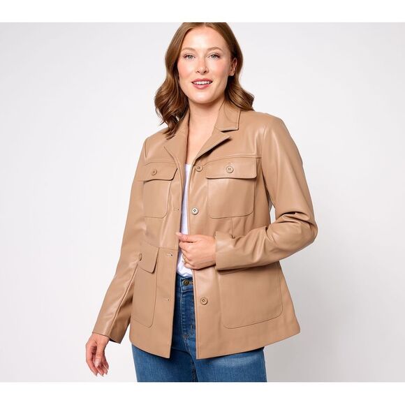 Studio Park Women's Plus Sz Jacket 1X Faux Leather Sandalwood A608656 - Picture 1 of 4